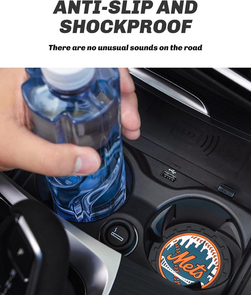 Kaleduo 2PCS Car Cup Holder Coaster,Auto Cup Holder Insert Coaster for New York Mets Baseball Fans, Non-Slip Car Drink Holder Mat, Interior Accessories, NY Mets - Image 4